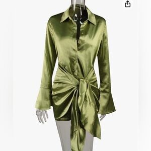 Sexy Chartreuse Shirt Wrap Dress